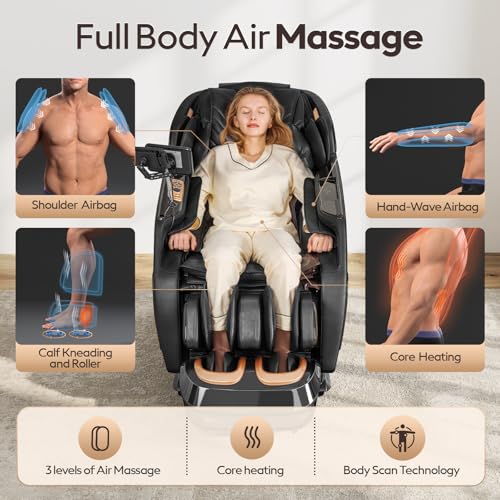 4D Massage Chairs Full Body,Zero Gravity SL-Track Shiatsu Massage Chair Recliner,Core Heating,20 Massage Techniques,Deep Y...