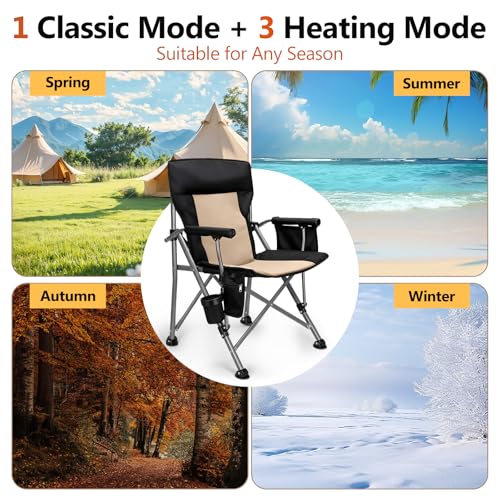 Heated Camping Chair with 20,000 mAh Battery, Loog-Lasting for 500 Mins, Fully Padded Heated Camp Chairs, Heavy Duty Foldi...