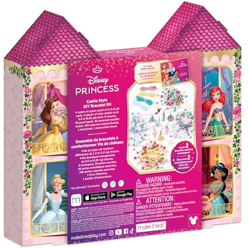 Make It Real: Disney Princess: Castle Style DIY Bracelet Kit - 332 pcs Jewelry Set, Create 12 Bracelets, 8 Exclusive Charm...