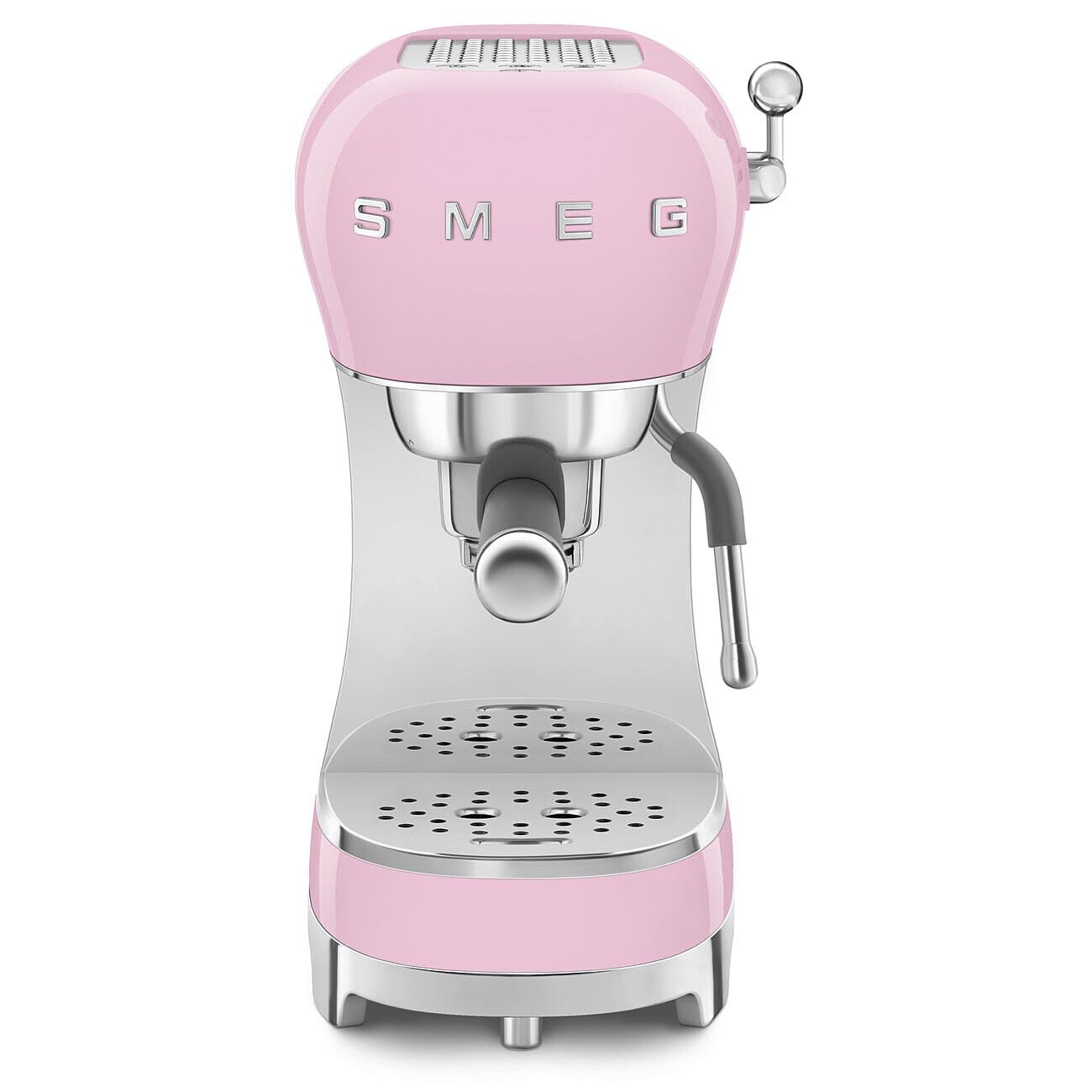 Smeg Manual Espresso Machine with Steam Wand, 15 Bars of Pressure, Stainless Steel Porta Filter, Passive Cup Warmer, User Friendly Controls, and Measuring Scoop Tamper Made in Italy (Pink)