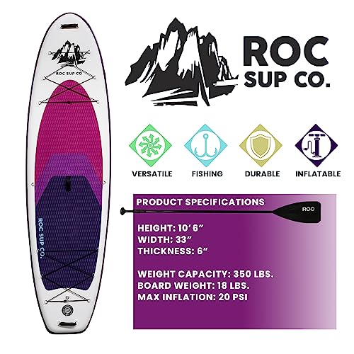 Roc Inflatable Stand Up Paddle Board 10' 6" with Premium SUP Paddle Board Accessories, Wide Stable Design, Non-Slip Comfor...