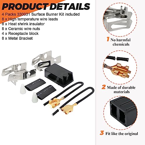 Upgraded 4Pack 330031 Range Burner Receptacle Kit by Beaquicy - Replacement for Whirl-pool Ken-more Range/Stove - Replaces...
