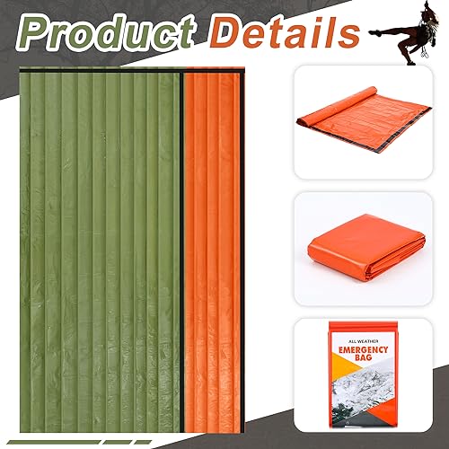 Preboun Emergency Sleeping Bag Bulk Portable Lightweight Survival Bag Thermal Bivy Sack Emergency Blanket Survival Gear fo...