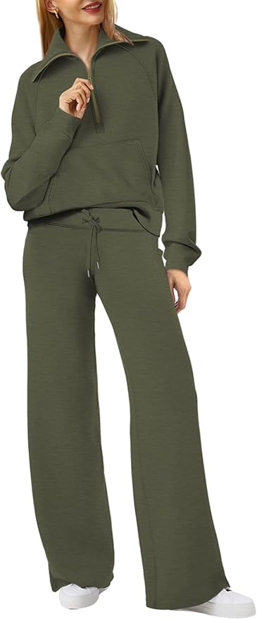 XIEERDUO Lounge Sets For Women 2025 Half Zip Sweatshirt And Wide Leg Sweatpant 2 Piece Outfits Sweatsuit Tracksuit