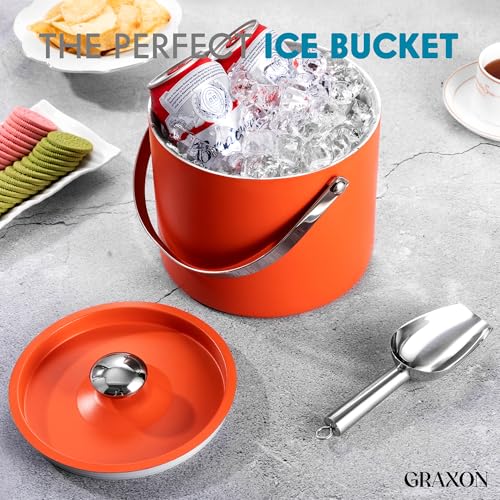 Ice Bucket (3 Liter) Stainless Steel Double Wall Insulated Ice Bucket with Lid & Scoop, Ice Buckets for Parties, Handle, K...