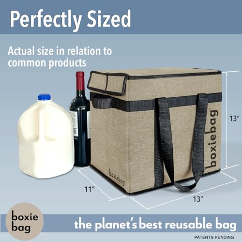 Boxiebag Reusable Grocery Bag (Single) – Durable Reusable Shopping Bag Box. Insulate, Stand Up, Stay Open, Fold Flat – Lar...