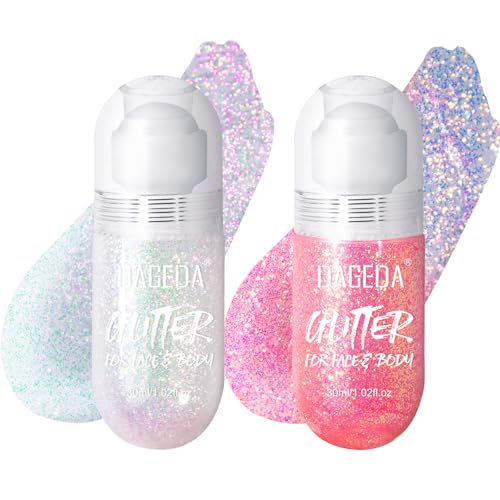 DAGEDA 2Colors Roll-on Body Glitter Gel for Body, Hair, Face, Holographic Glitter Makeup for Rave Accessories, Body Shimme...