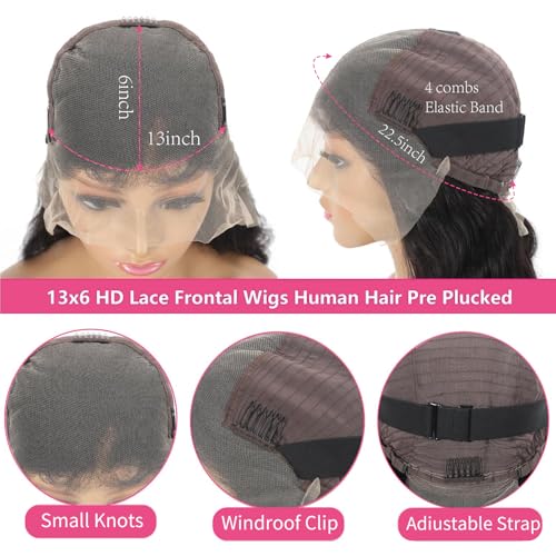 24 Inch 13x6 Lace Front Wigs Human Hair Pre Plucked Body Wave HD Lace Frontal Wigs Human Hair 200% Density Glueless Wigs Human Hair for Women