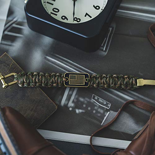 Hero Company Camo Paracord Bracelet - Tactical Survival Bracelet for Men with Bronze USA Flag - Helps Pair Military Vetera...