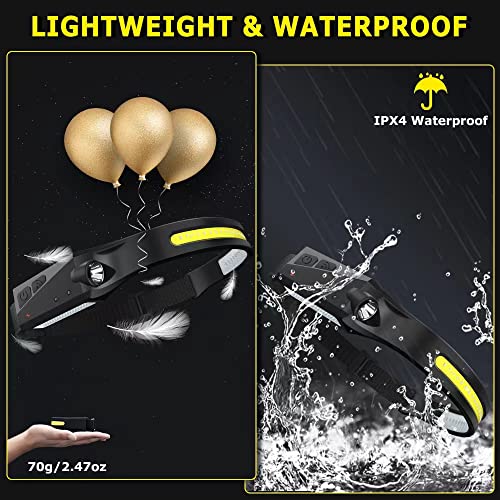 Rechargeable Headlamp 3PCS, 230° Wide Beam Head Lamp, Motion Sensor LED Headlamp Rechargeable, 5Mode Bright Headlamps for ...