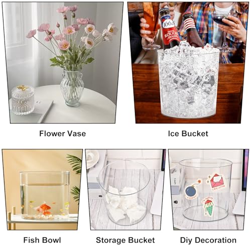 Biugaaufai 9 Pack Clear Plastic Ice Bucket, 6.5 Inch Premium Disposable Wine Cooler & Champagne Chiller, Multi-Purpose Ele...