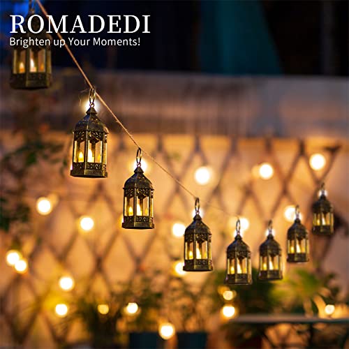 Romadedi Mini Lanterns Decorative for Centerpiece: 10pcs Hanging Small Gold Lantern Bulk with Flickering LED Candles for W...