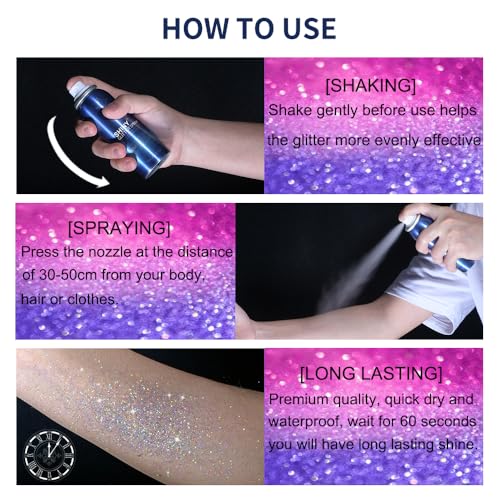 Body Glitter Spray for Hair, Clothes, Fabric, Long Lasting Body Shimmer Spray, Shiny Sparkle Highlighter Mist for Rave, Mu...