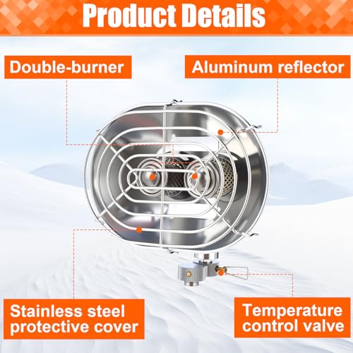 Portable 2-burner Propane Heater 12, 400BTU for Camping Tent Outdoor with Cylinder Base and Tripod, Winter Golf Cart Heate...