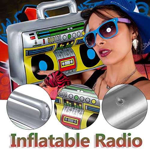 GIFIKOI 80s 90s Hip Hop Costume Outfit Kit Mobile Phone Inflatable Radio Box Necklace Bracelet Ring Glasses Hat Rapper Cos...