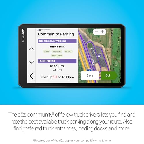 Garmin dezl OTR720, Large 7' GPS Navigator, Custom Truck Routing, Satellite Imagery, Wind Speed, Community-Shared Loading ...