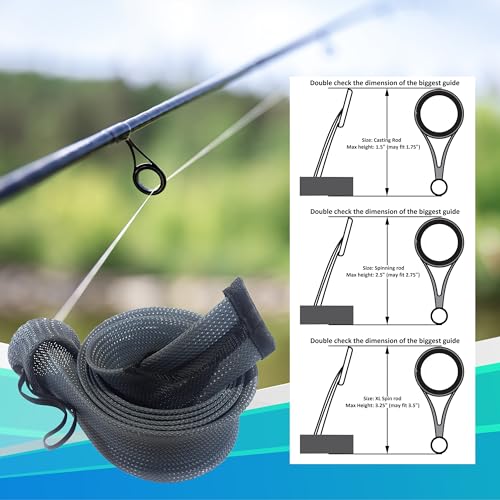 Reaction Tackle Rod Socks - Fishing Pole Sleeves and Covers for Baitcasting and Spinning Rods - Fits up to 7ft and 8ft Rod...