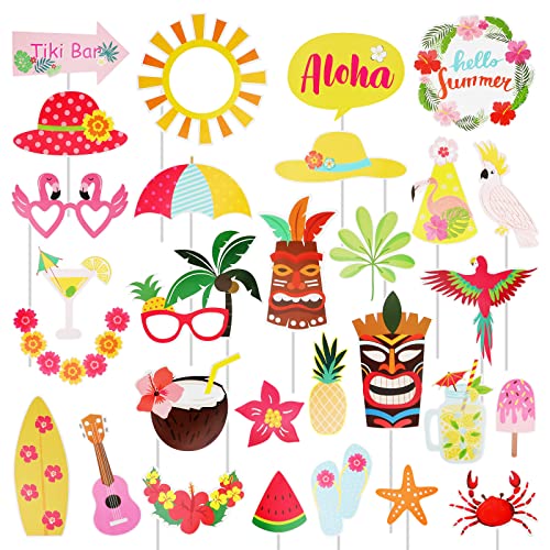PHOGARY Luau Party Decorations Luau Photo Booth Props Kit, 30PCS Hawaiian Themed Party Decorations Tropical Tiki Party Fav...