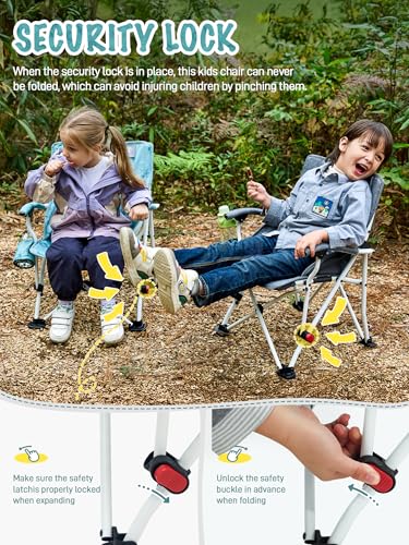 EVER ADVANCED Kids Camping Chairs with Cup Holder, Padded Folding Camping Chair Outdoor with Safety Lock, Carry Bag, Light...