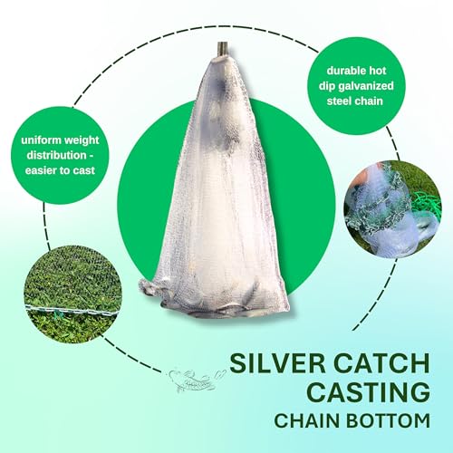 Silver Catch Cast Nets 4.5ft-10ft Radius|3/8",1/2",1" Mesh for Fishing with Chain Bottom, Salt Water Casting Fishing Net G...