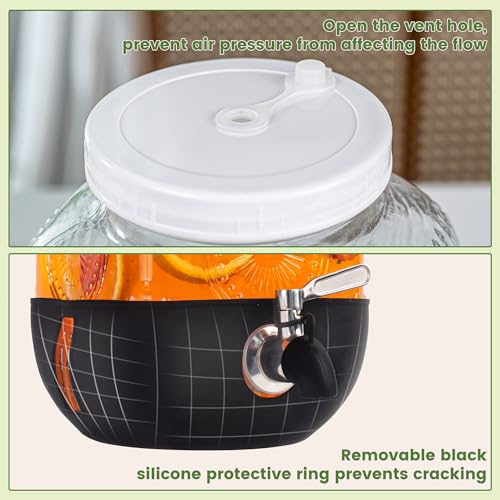 Bandesun 1 Gallon Glass Drink Dispensers For Parties, Leakproof/Crack-resistant Beverage Dispenser with Silicone Protectiv...