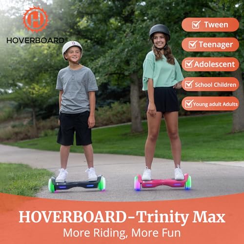 Trinity Max Hoverboard for Kids Ages 6-12, 6.5" LED Wheels & Music Speaker, Powerful Self Balancing Scooter for Kids Gifts, UL2272 Certified(Black)