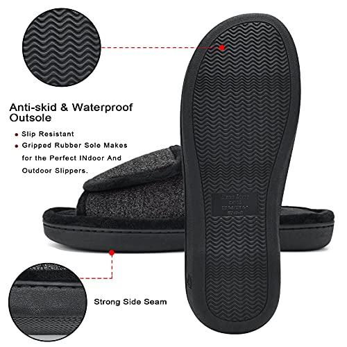 DL Adjustable Men's Memory Foam Slippers, Comfy Indoor Outdoor, Breathable Slide Bedroom Slippers Size 7-14