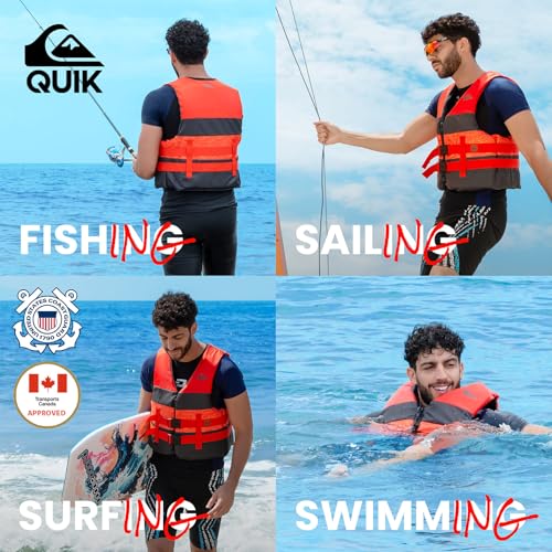 QUIKSILVER Men's Life Jacket, USCG Approved Type III PFD, Lightweight EPE Foam Life Vest, with Quick-Release Buckles and D...