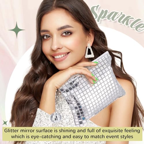 Locmeo 6 Pack Disco Makeup Bags Pop Star Party Favors Portable Glitter Sequin Mirror Cosmetic Organizer with Zipper, Suit ...