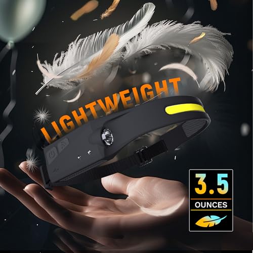 Headlamp Flashlight, 2Pack Rechargeable LED Headlamps 1200Lumens 2 COB 230°Wide Beam Headlight with Motion Sensor Bright 5...