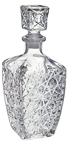 Chefcaptain Liquor Decanter Bottle With Stopper, Lead-Free Glass, Crystal Cut Design, 760ml (26 Oz), Dishwasher Safe, Clear