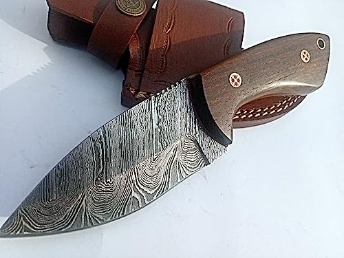 Handmade Damascus Steel Skinner Knife – Premium Survival Knife for Camping & Hiking with Beautiful Handcrafted Leather She...