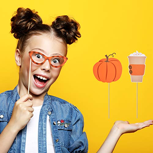 52 Pieces Happy Fall Yall Photo Booth Props Kit Thanksgiving Day Harvest Festival Pumpkin Party DIY Costumes Props with Wo...