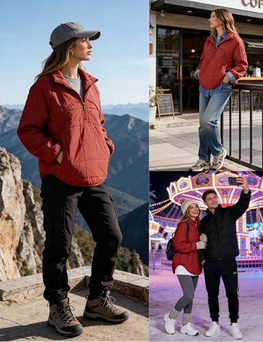 Daacee 2025 Oversized Lightweight Quilted Pullover Jacket for Women Half Zip Up Puffer Jackets Padded Outwear XS-2XL