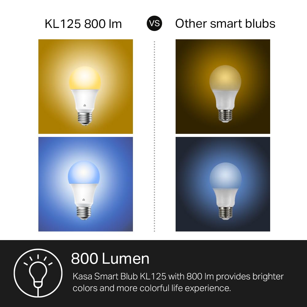 New Kasa Smart Bulb, Full Color Changing Dimmable Smart WiFi Light Bulb Compatible with Alexa and Google Home, A19, 9W 800 Lumens,2.4Ghz only, No Hub Required, 1-Pack (KL125), Multicolor