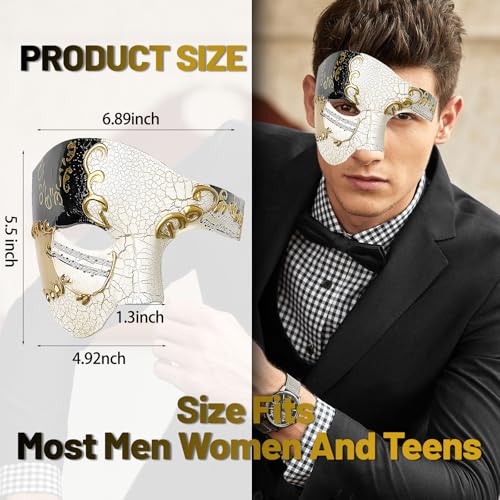 IncreDecor Masquerade Mask for Men Phantom of The Opera Half Face Mask with Bowtie, Venetian Masks for Halloween Party