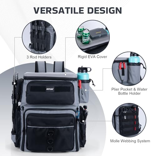 Goture Fishing Backpack with Cooler, 66L 600D Tackle Backpack with 3 Rod Holders, EVA Cover, Helmet Holder, Rain Cover, Sa...