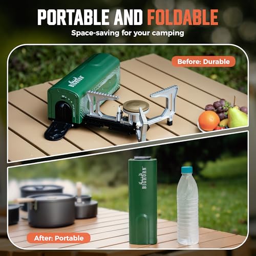BIG HORN OUTDOORS Butane Camping Stove, Portable Folding Gas Burner with Carry Bag for Camping, Emergency Use and Outdoor ...
