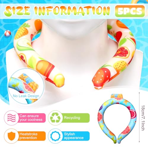 TrelaCo 5 Pcs Wearable Cooling Neck Tube Wraps PVC Summer Heat Hot Weather Relief Hands Free Cold Pack Reusable Comfortabl...