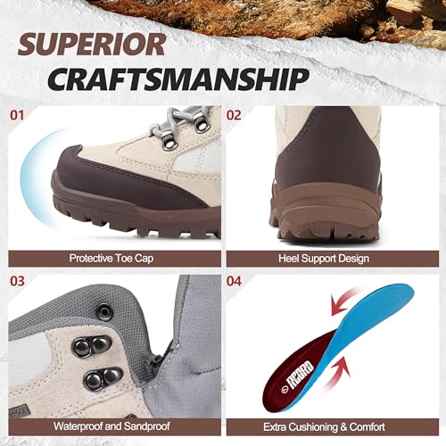 R CORD Womens Hiking Boots Breathable Hiking Boots Womens Waterproof Ankle Support Athletic Outdoor Non-slip Durable Hikin...