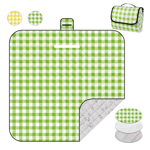 XEHAHOSH 78.7''x78.7'' Extra Large Picnic Beach Blankets, 3 Layers Plaid Waterproof Thickened Foldable Camping Blanket, Al...