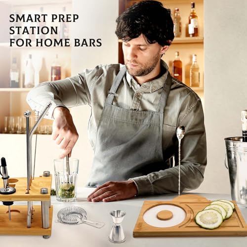 Daily Treasures Professional Cocktail Shakers Set with Bamboo Display Stand & Margarita Salt Rimmer,16-Piece Bartender Kit...