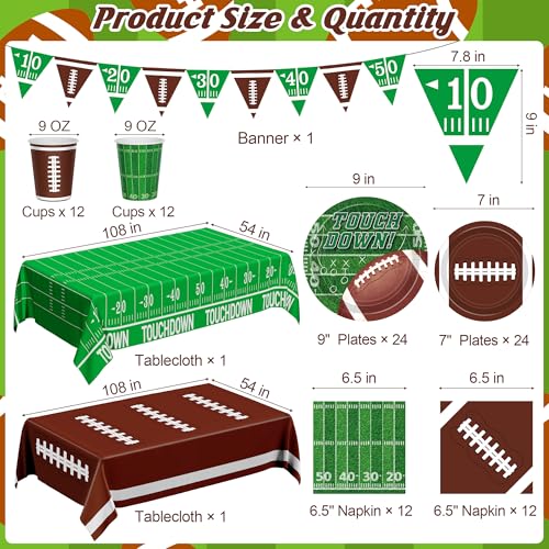 QZYL Football Party Decorations Serve 24, 99 Pcs Football Party Supplies, Disposable Football Dinner Plates Football Desse...