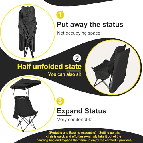 YOUNG WOOD Portable Camping Chair Beach Chair with Shade Canopy, Fold Lightweight Oversized for All, Easy to Open and Clos...