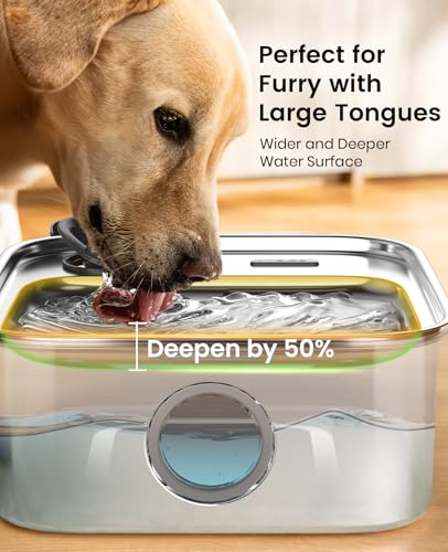 oneisall Dog Water Fountain, 2.6Gal/10L Stainless Steel Dog Water Bowl Dispenser with Deeper Drinking Aera & Washable Filt...