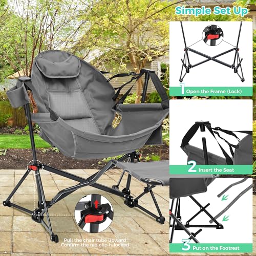 Ainfox Hammock Chair with Footrest, Oversized Swinging Portable Folding Camping Chairs for Adults Outside Swinging Camp wi...