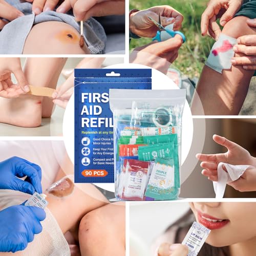 SuccorWare 90 Pieces First Aid Refill Kit - Wound Care Kit Includes Bandages for Home, Travel, Hiking - Portable Replaceme...