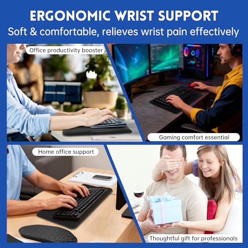3-in-1 Ergonomic Keyboard Stand Wrist Rest Mouse Pad Set, Tilted Keyboard Riser Holder Support with Non-Slip PU Base, Wris...