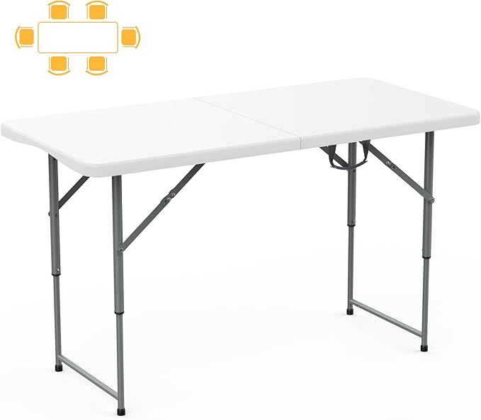 SKOK 330lbs Folding Picnic Table 4/6/8 Foot Adjustable Height, 4/6/8FT Plastic Table Portable w/Handle, Utility Commercial...