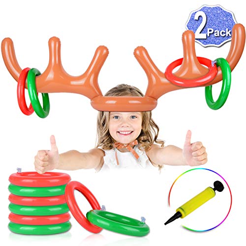 2 Set Inflatable Reindeer Antlers Ring Toss Game, Christmas Games for Family Party Great for Adults and Kids
